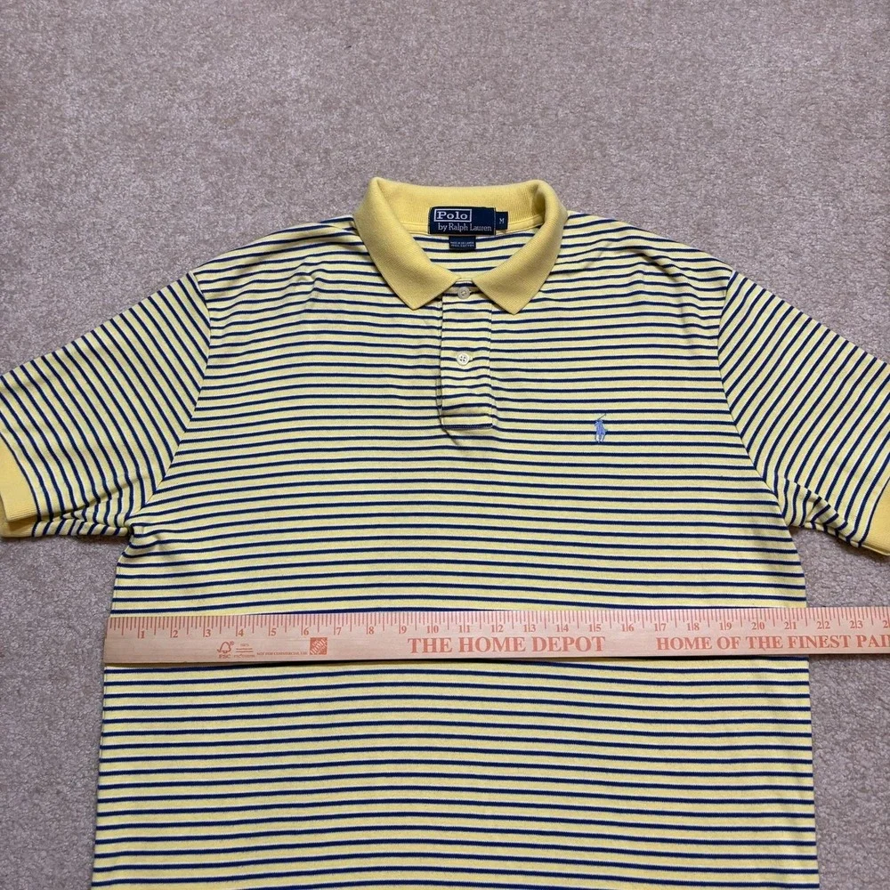 Polo Ralph Lauren Polo Shirt Mens Medium Yellow Blue Stripe Pique Cotton